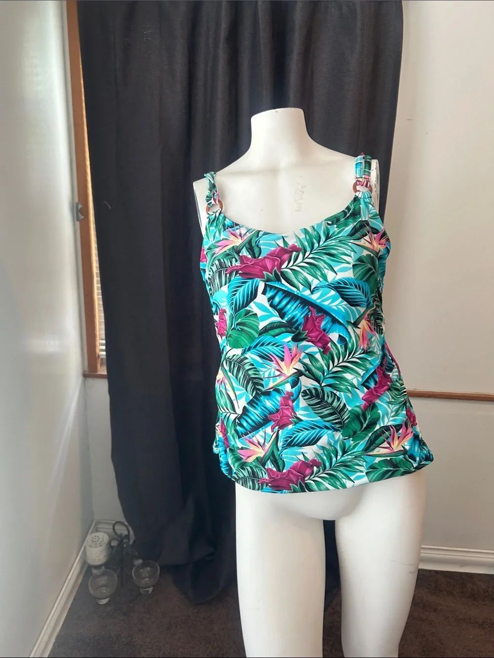 Croft & Barrow Tropical Floral Swim Tankini Top in Teal and Pink